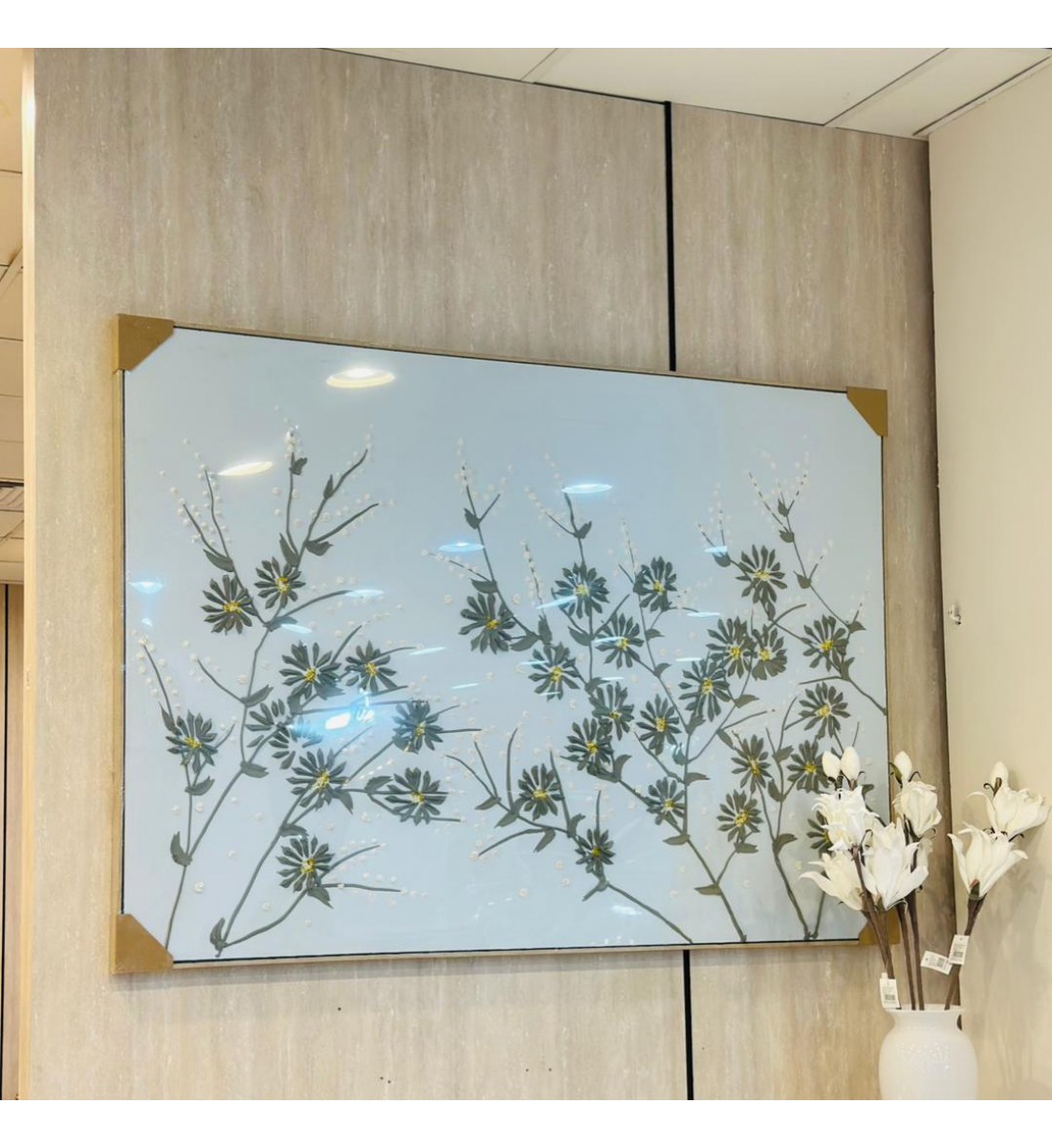 لوحه زينة حائط ديكور جبسية اطار بيج 140×100سم 