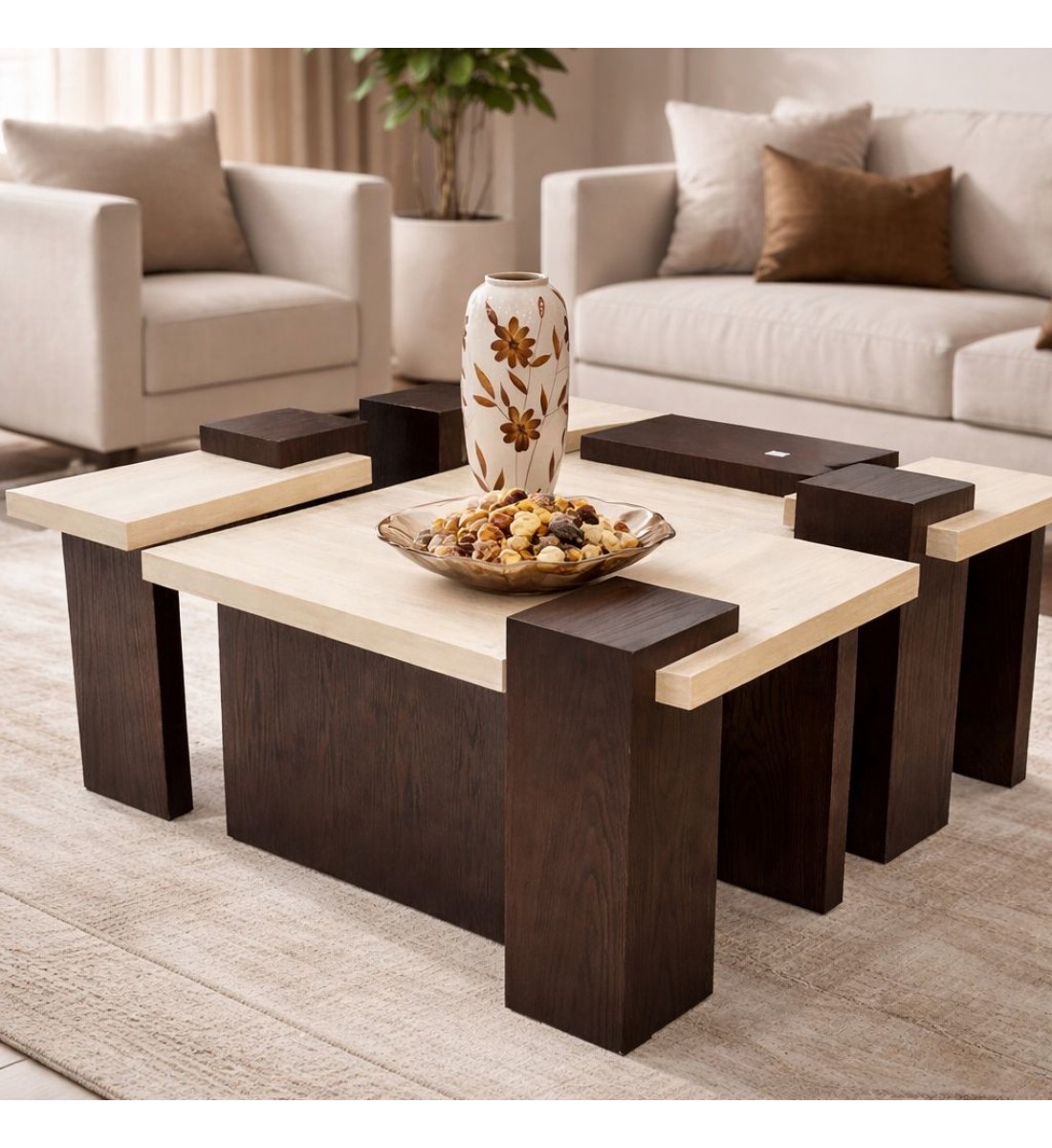 طاولة وسط بتصميم عصري يجمع بين القوة والأناقة، 5قطع 