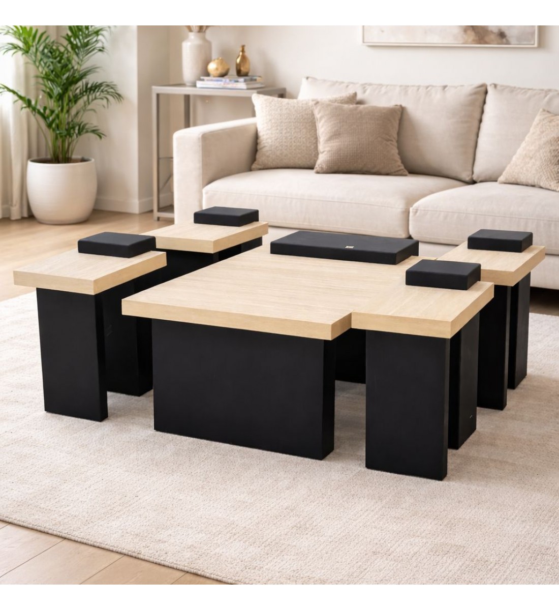 طاولة وسط بتصميم عصري يجمع بين القوة والأناقة، 5قطع 