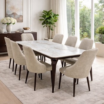طاولة طعام أنيق يجمع بين الحداثة والفخامة سيرميك تصميم عصري مع 8كراسي 