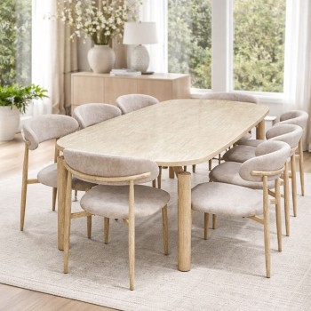 طاولة طعام رخام 8 كراسي بيج بجودة عالية وشكل عصري 220 *100*75 سم