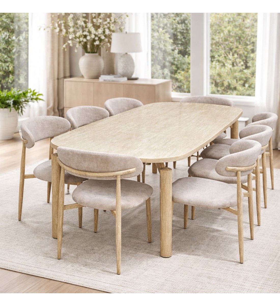 طاولة طعام رخام 8 كراسي بيج بجودة عالية وشكل عصري 220 *100*75 سم