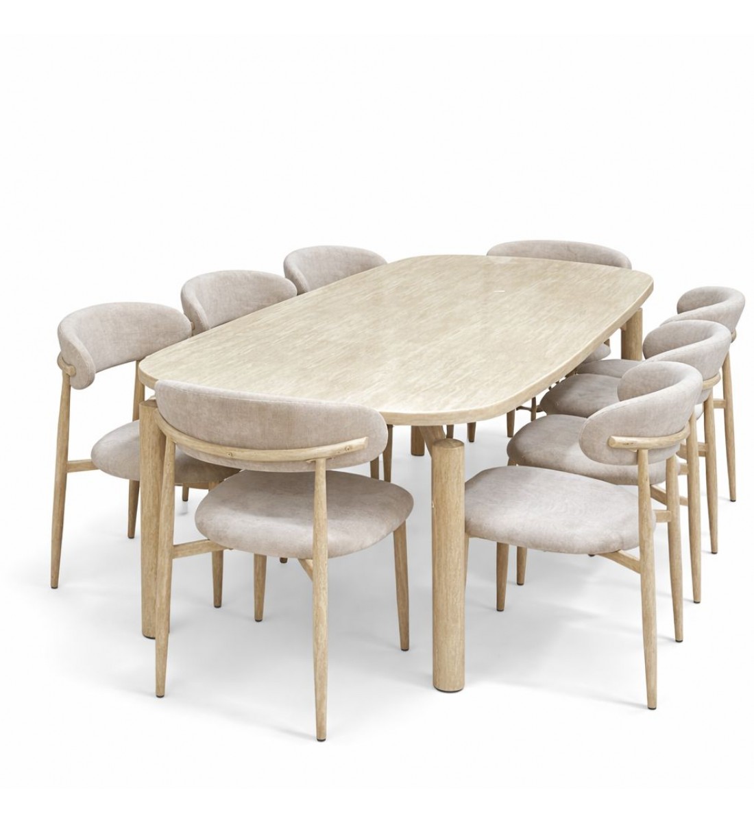 طاولة طعام رخام 8 كراسي بيج بجودة عالية وشكل عصري 220 *100*75 سم