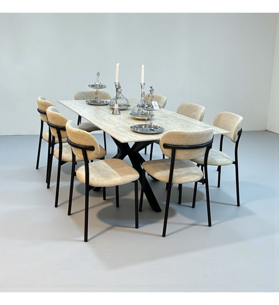 طاولة طعام سطح سيراميك مستطيل 10+1 فاخرة 