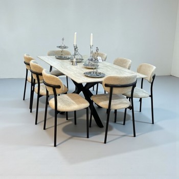 طاولة طعام سطح سيراميك مستطيل 8+1 فاخرة 