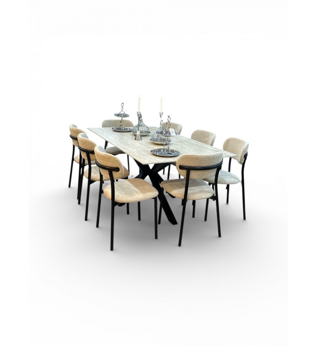 طاولة طعام سطح سيراميك مستطيل 10+1 فاخرة 