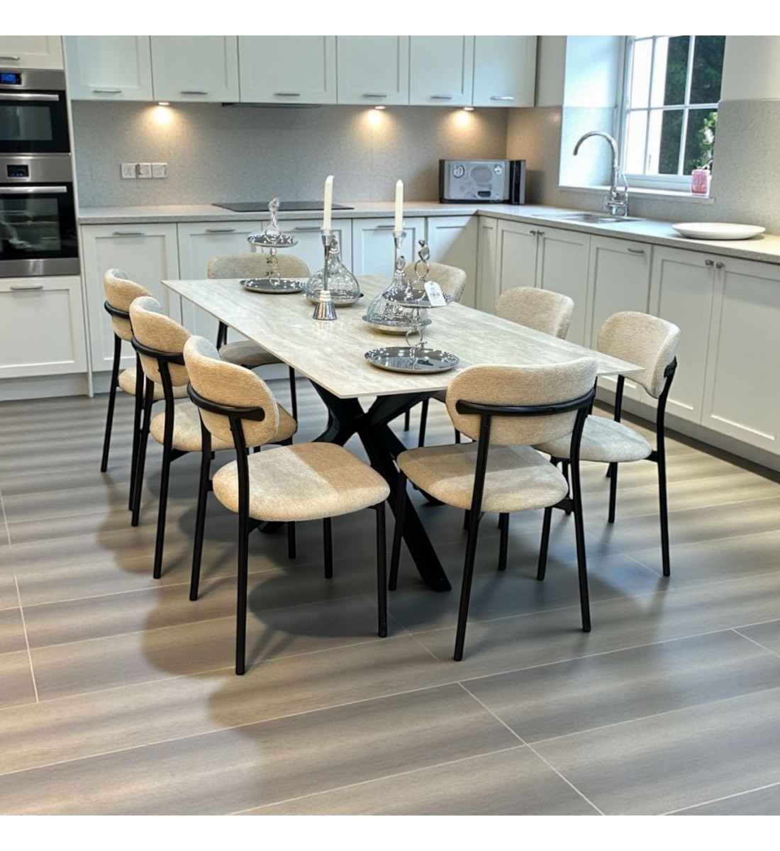 طاولة طعام سطح سيراميك مستطيل 10+1 فاخرة 