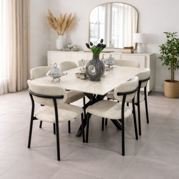 طاولة طعام سطح سيراميك مستطيل 6+1 فاخرة 