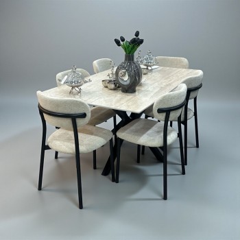 طاولة طعام سطح سيراميك مستطيل 6+1 فاخرة 