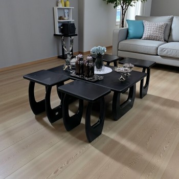 طاولة قهوة أنيقة بتصميم عصري ولون أسود فاخر، 5قطع (منتج تفصيل )
