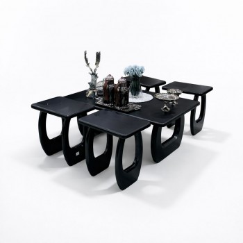طاولة قهوة أنيقة بتصميم عصري ولون أسود فاخر، 5قطع (منتج تفصيل )