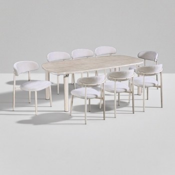 طاولة طعام رخام 8 كراسي بيج بجودة عالية وشكل عصري 220 *100*75 سم