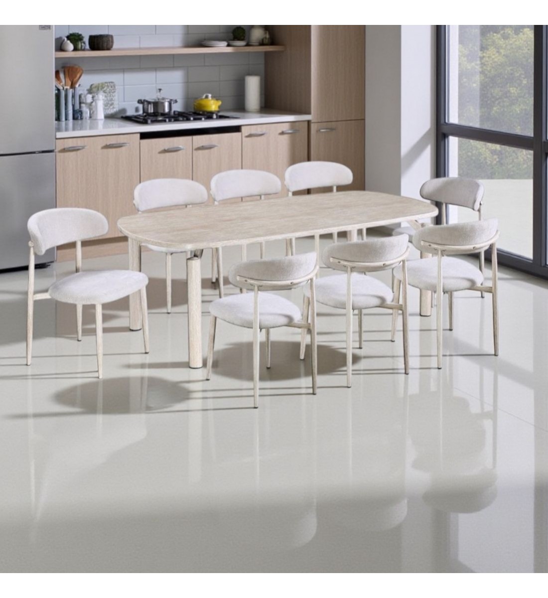 طاولة طعام رخام 8 كراسي بيج بجودة عالية وشكل عصري 220 *100*75 سم