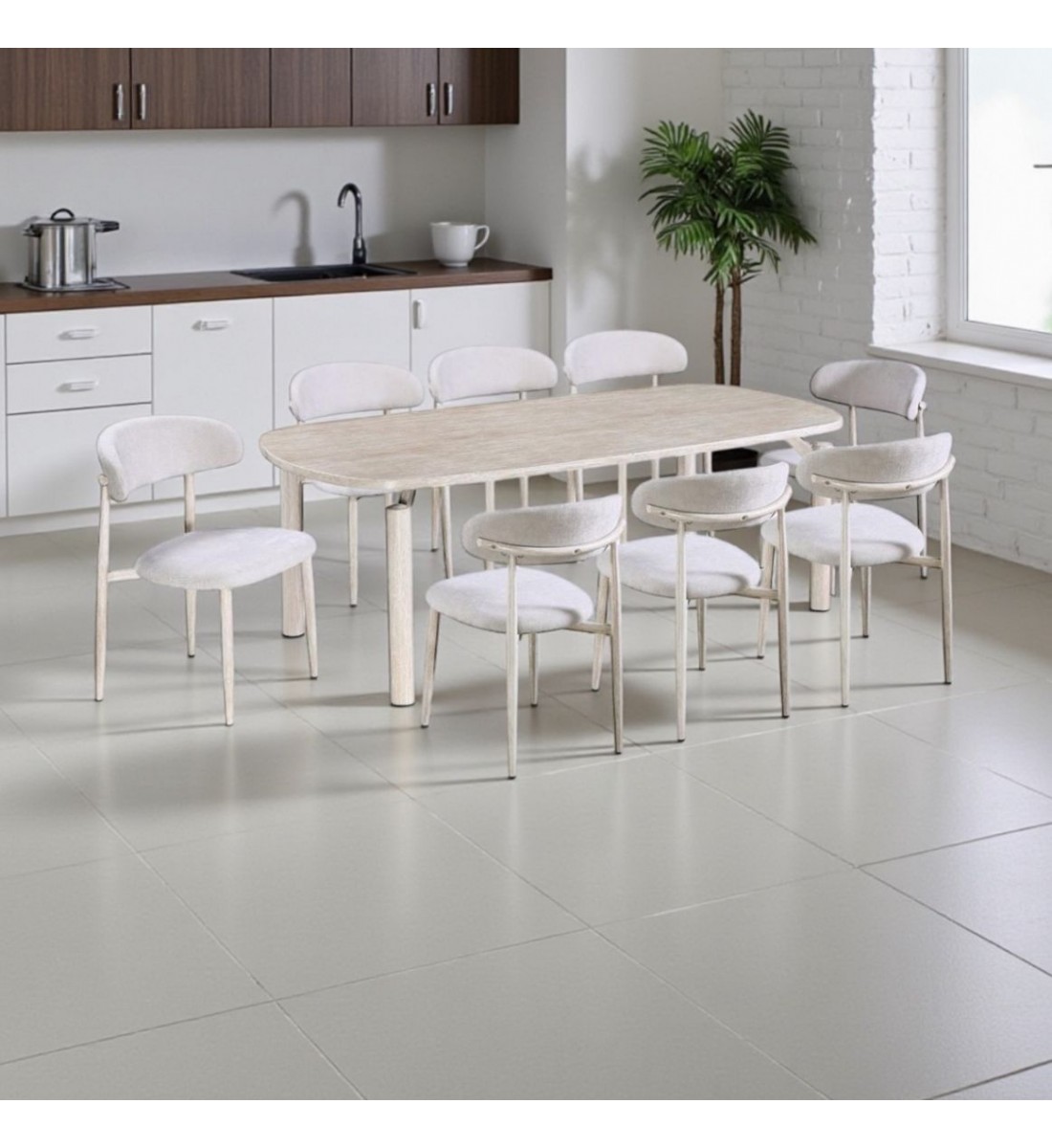 طاولة طعام رخام 8 كراسي بيج بجودة عالية وشكل عصري 220 *100*75 سم