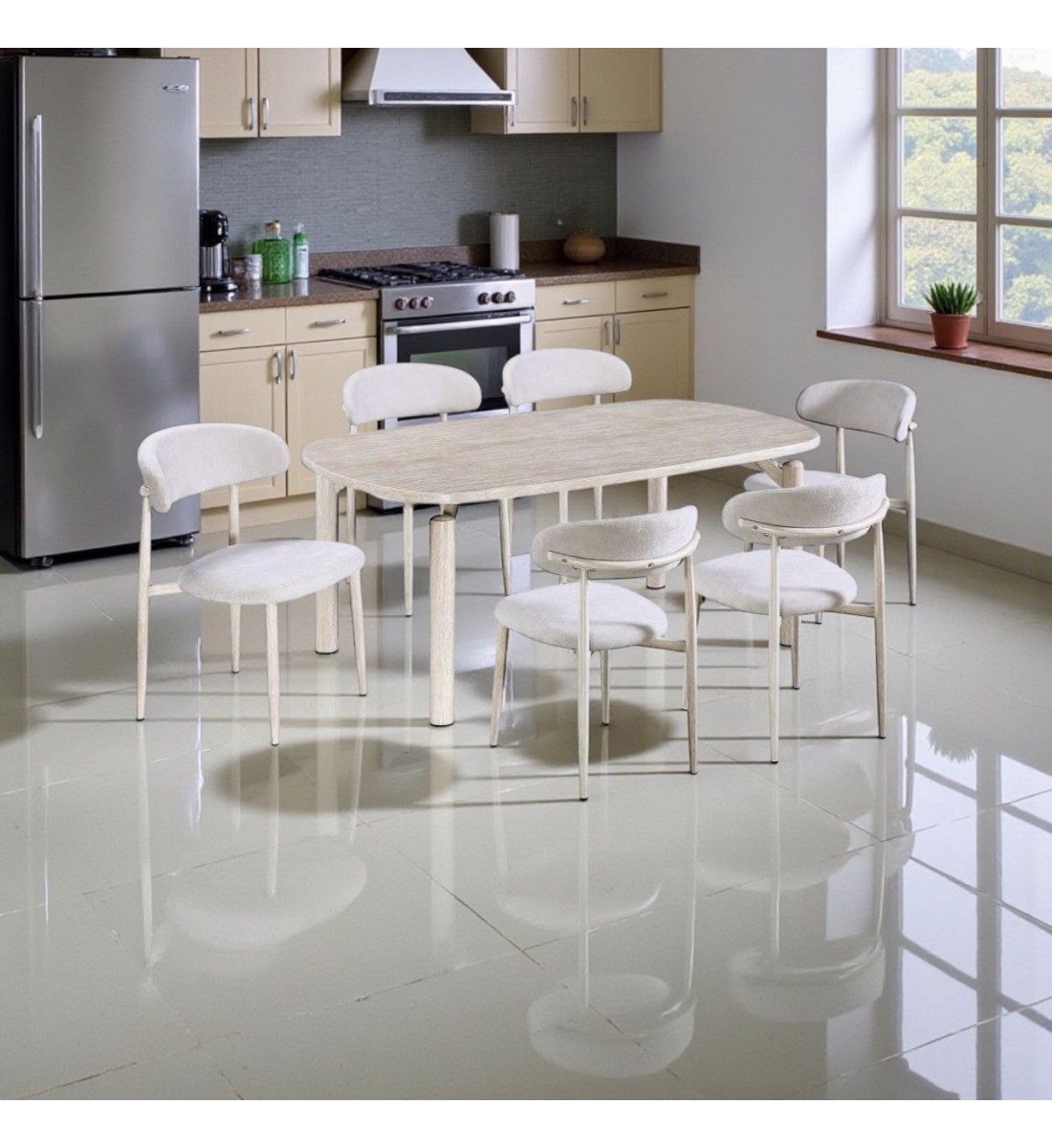 طاولة طعام رخام 8 كراسي بيج بجودة عالية وشكل عصري 180 *100*75 سم