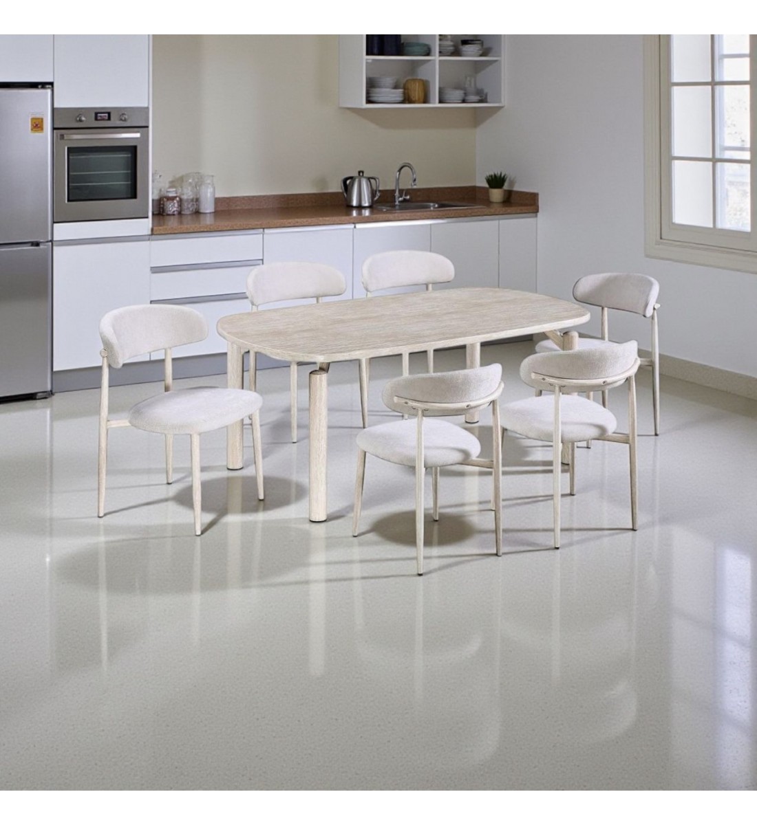 طاولة طعام رخام 8 كراسي بيج بجودة عالية وشكل عصري 180 *100*75 سم