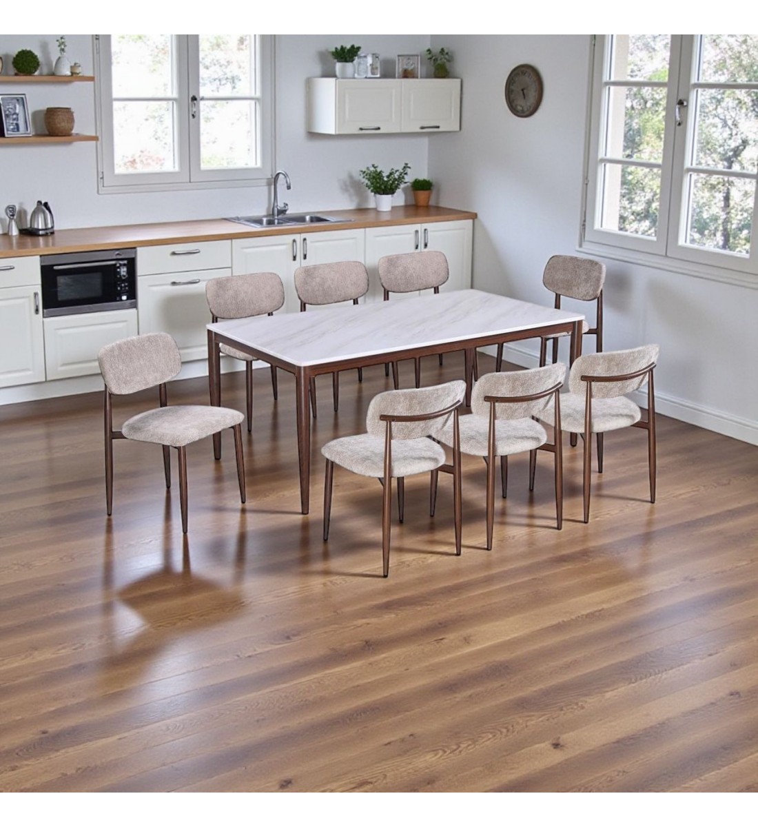 طاولة طعام رخام 8 كراسي بيج بجودة عالية وشكل عصري 180 *100*75 سم