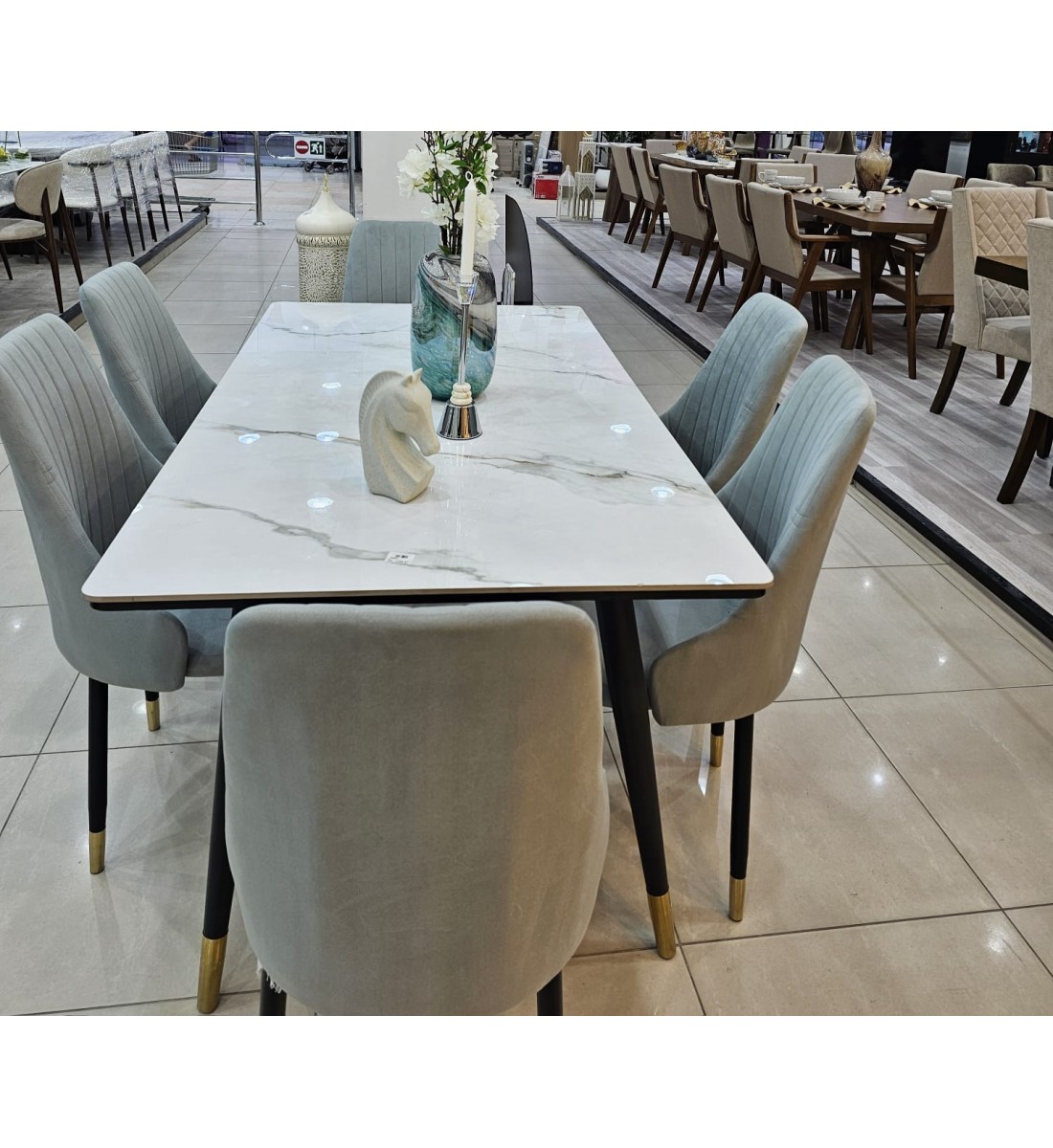 طاولة طعام سطح سيراميك مستطيل 6+1 فاخرة طاولة طعام سطح سيراميك مستطيل 6+1 فاخرة