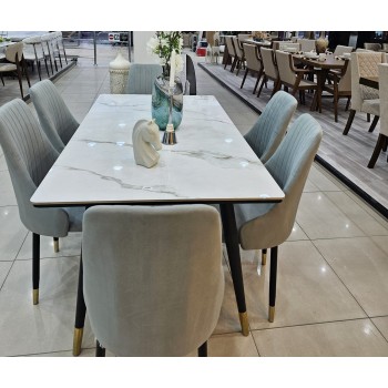 طاولة طعام سطح سيراميك مستطيل 6+1 فاخرة 