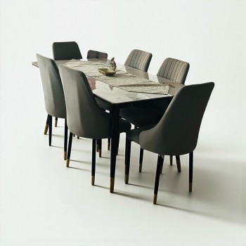 طاولة طعام سطح سيراميك مستطيل 6+1 فاخرة 