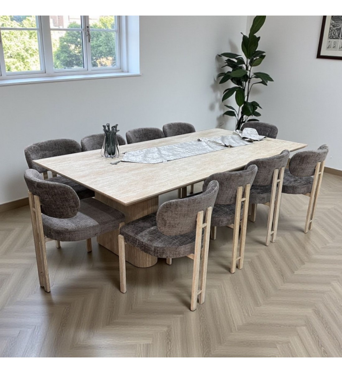 طاولة طعام سطح سيراميك مستطيل 10+1 فاخرة 