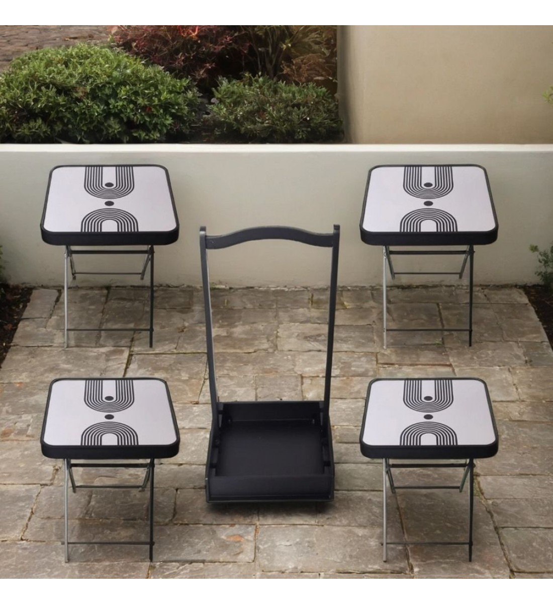 طقم طاولات خدمة زجاج قابلة للطي 4 قطع