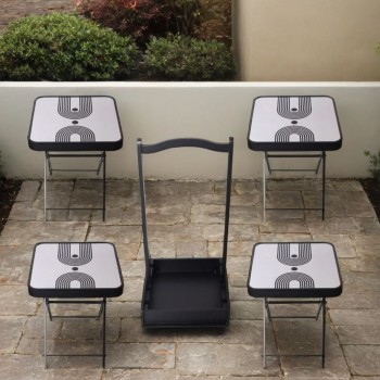 طقم طاولات خدمة زجاج قابلة للطي 4 قطع