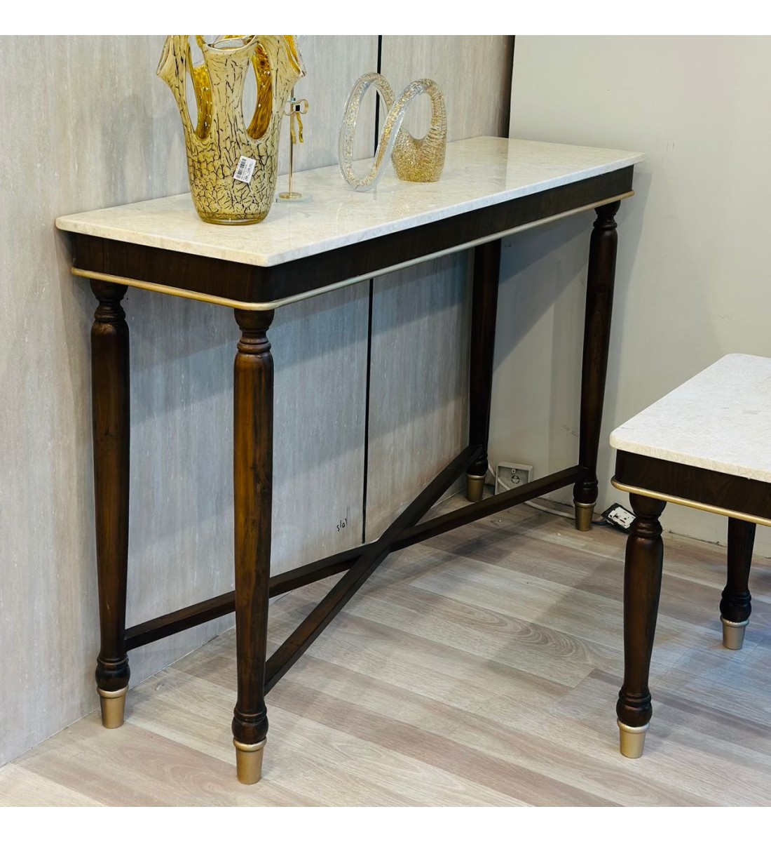 مدخل خشب سطح الرخام بشكل جميل وانيق 142×42×91سم (منتج تفصيل )