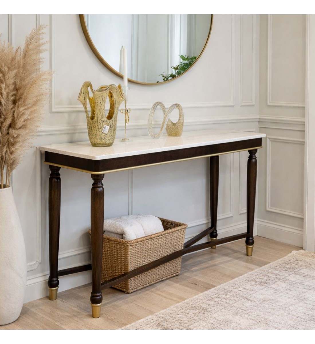 مدخل خشب سطح الرخام بشكل جميل وانيق 142×42×91سم (منتج تفصيل )