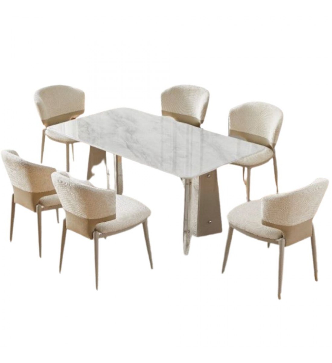 طقم طاولة طعام رخام 160 سم مع 6 كراسي بوكلية لون بيج – نوفيل ملكي بتصميم حديث وراقي