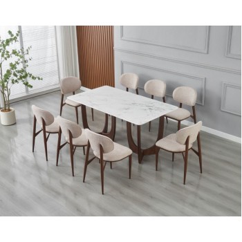 طقم طاولة طعام رخام مقاس 180 سم مع 8كرسي لون بيج- ديلورا تصميم حديث وانيق