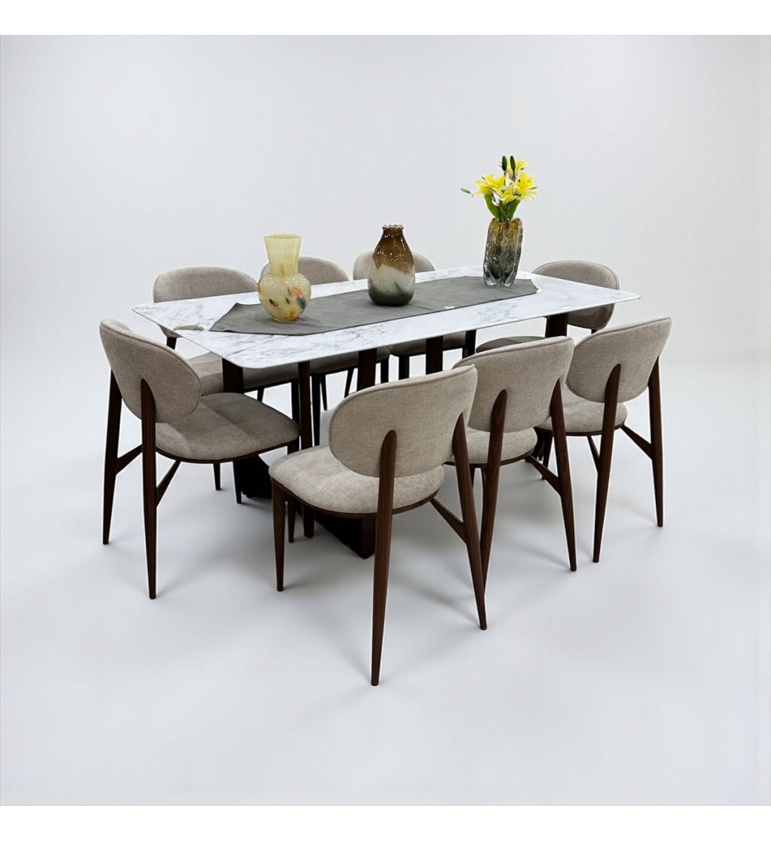 طقم طاولة طعام رخام مقاس 180 سم مع 8كرسي لون بيج- ديلورا تصميم حديث وانيق