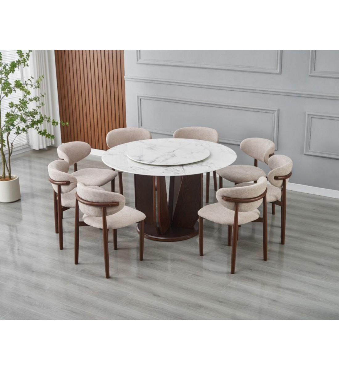 طاولة طعام رخام دائرية مع 8 كراسي طاولة طعام رخام دائرية مع 8 كراسي