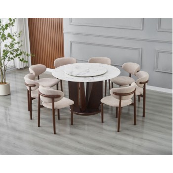 طاولة طعام رخام دائرية مع 8 كراسي