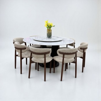 طاولة طعام رخام دائرية مع 8 كراسي