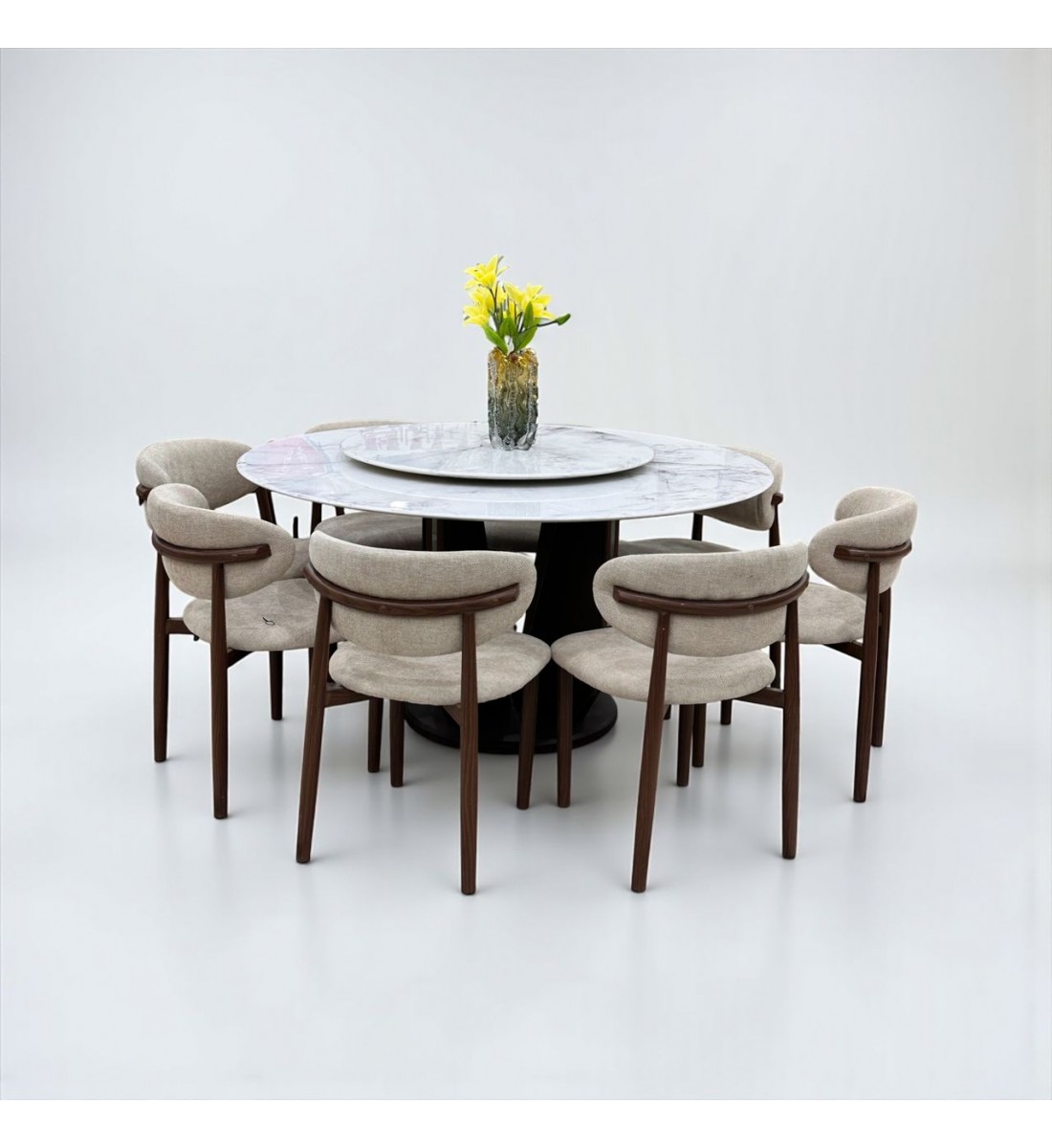 طاولة طعام رخام دائرية مع 8 كراسي طاولة طعام رخام دائرية مع 8 كراسي