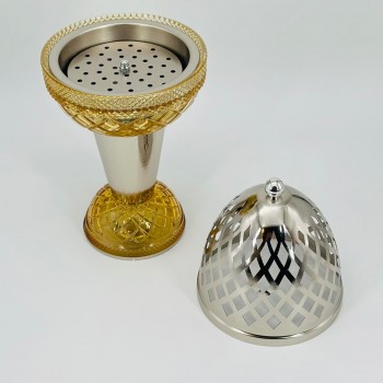 مبخره ملكيه معدن مع زجاج عسلي بنقشه مقاس 40×17 سم