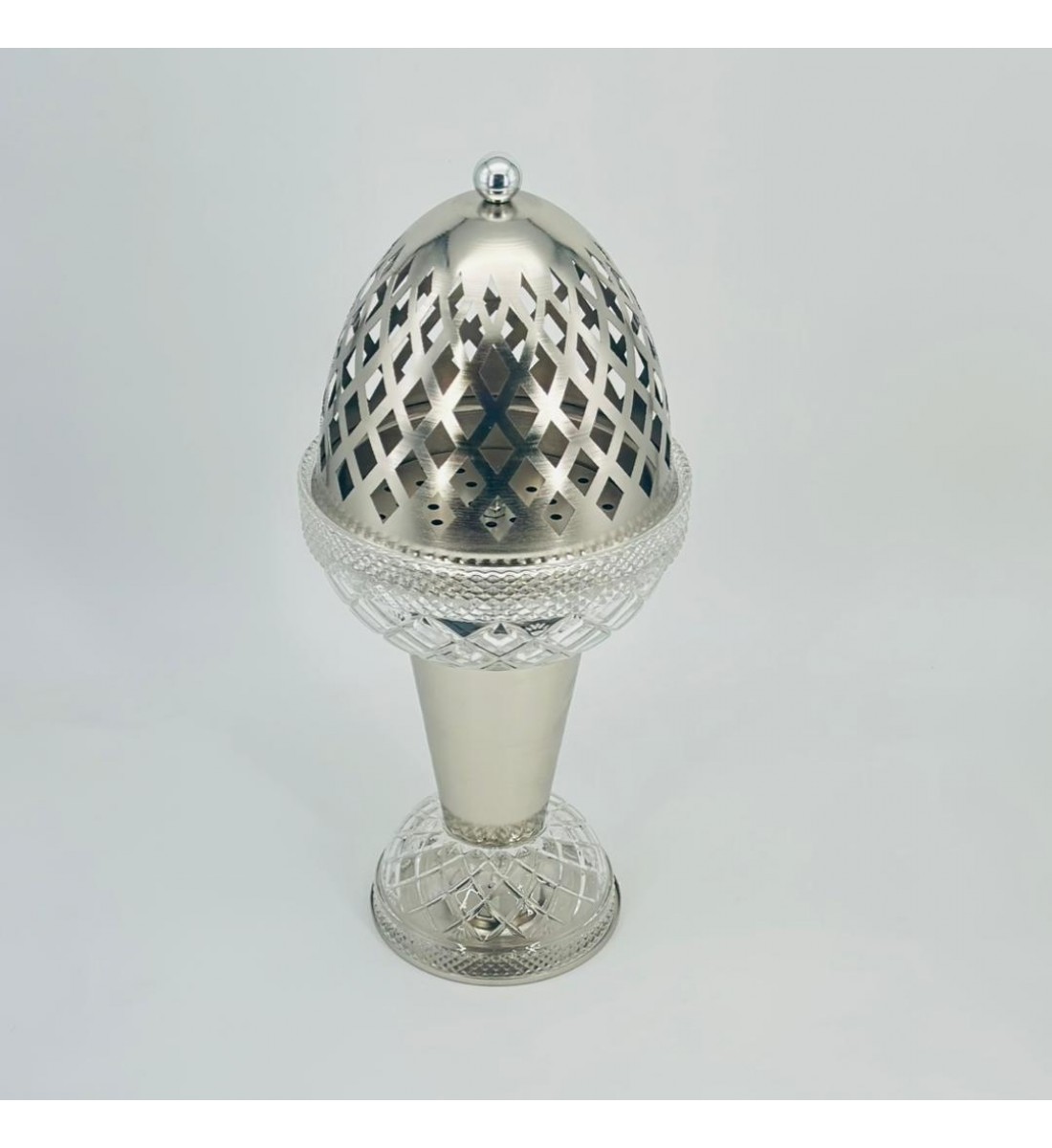 مبخره ملكيه معدن مع زجاج شفاف بنقشه مقاس 40×17 سم