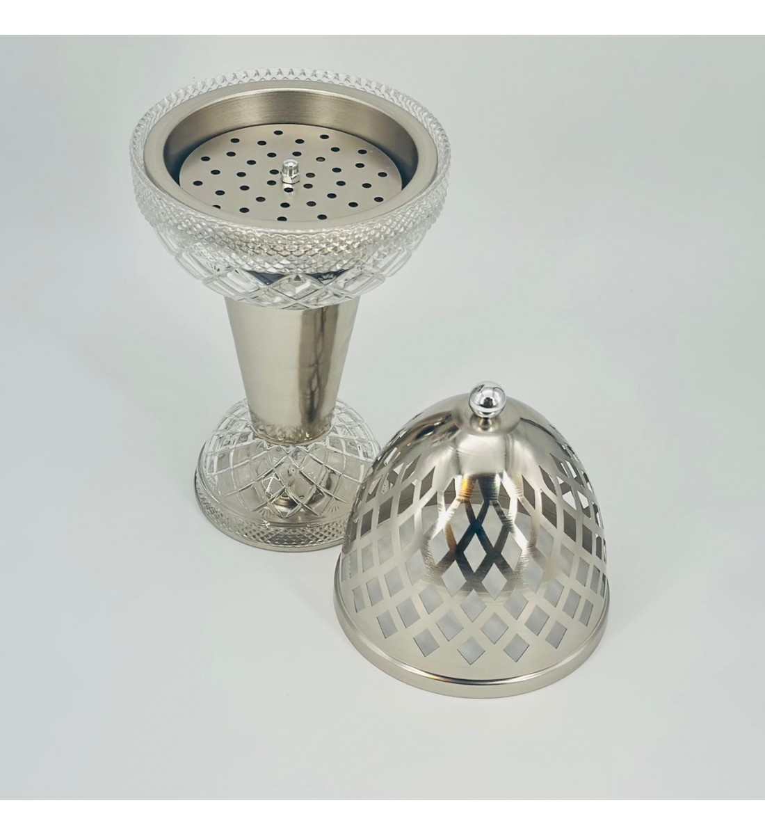 مبخره ملكيه معدن مع زجاج شفاف بنقشه مقاس 40×17 سم