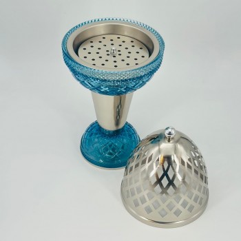 مبخره ملكيه معدن مع زجاج ازرق بنقشه مقاس 40×17 سم