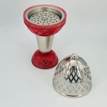 مبخره ملكيه معدن مع زجاج احمر بنقشه مقاس 40×17 سم