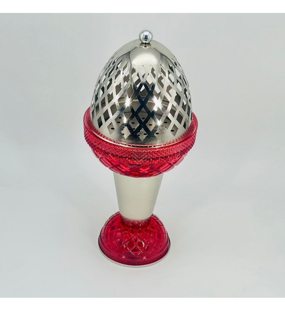 مبخره ملكيه معدن مع زجاج احمر بنقشه مقاس 40×17 سم