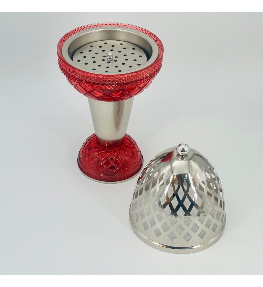 مبخره ملكيه معدن مع زجاج احمر بنقشه مقاس 40×17 سم