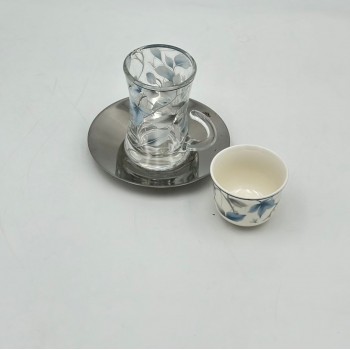 طقم كاسات وفناجين مع الصحن 18قطعه