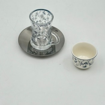 طقم كاسات وفناجين مع الصحن 18قطعه