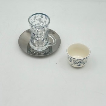 طقم كاسات وفناجين مع الصحن 18قطعه