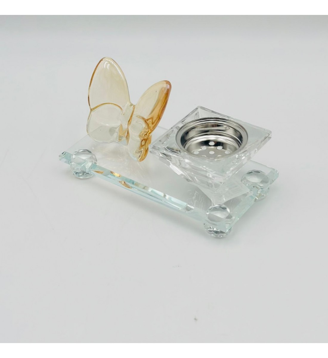 مبخرة زجاج ديكور فراشة عسلي 13×7×6سم مبخرة زجاج ديكور فراشة عسلي 13×7×6سم