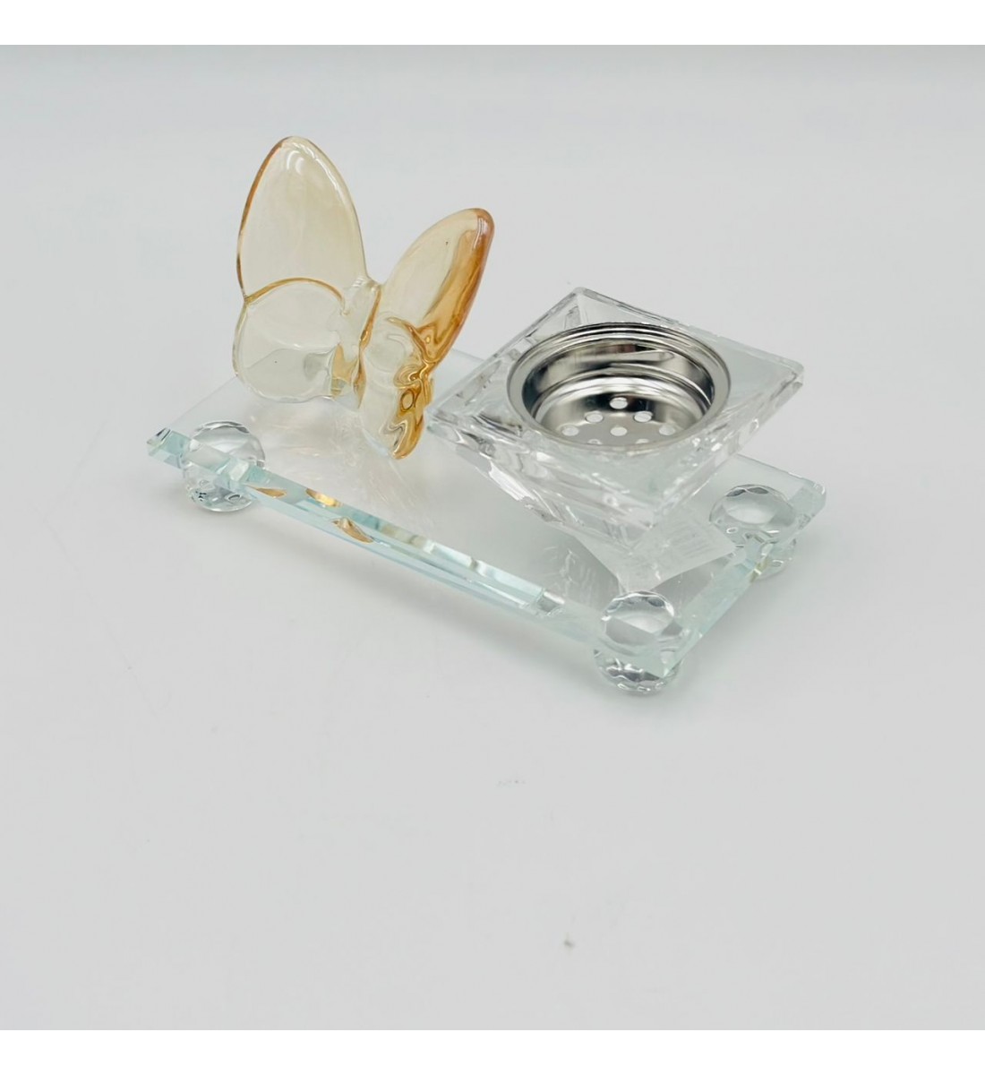 مبخرة زجاج ديكور فراشة عسلي 13×7×6سم مبخرة زجاج ديكور فراشة عسلي 13×7×6سم