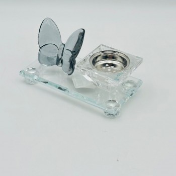 مبخرة زجاج ديكور فراشة رمادي 13×7×6سم 