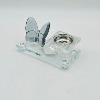 مبخرة زجاج ديكور فراشة رمادي 13×7×6سم 